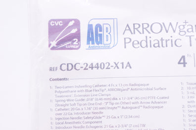 Teleflex CDC-24402-X1A ARROWgard+ Blue Pediatric Two-Lumen CVC Kit 4Fr x 13cm(x)